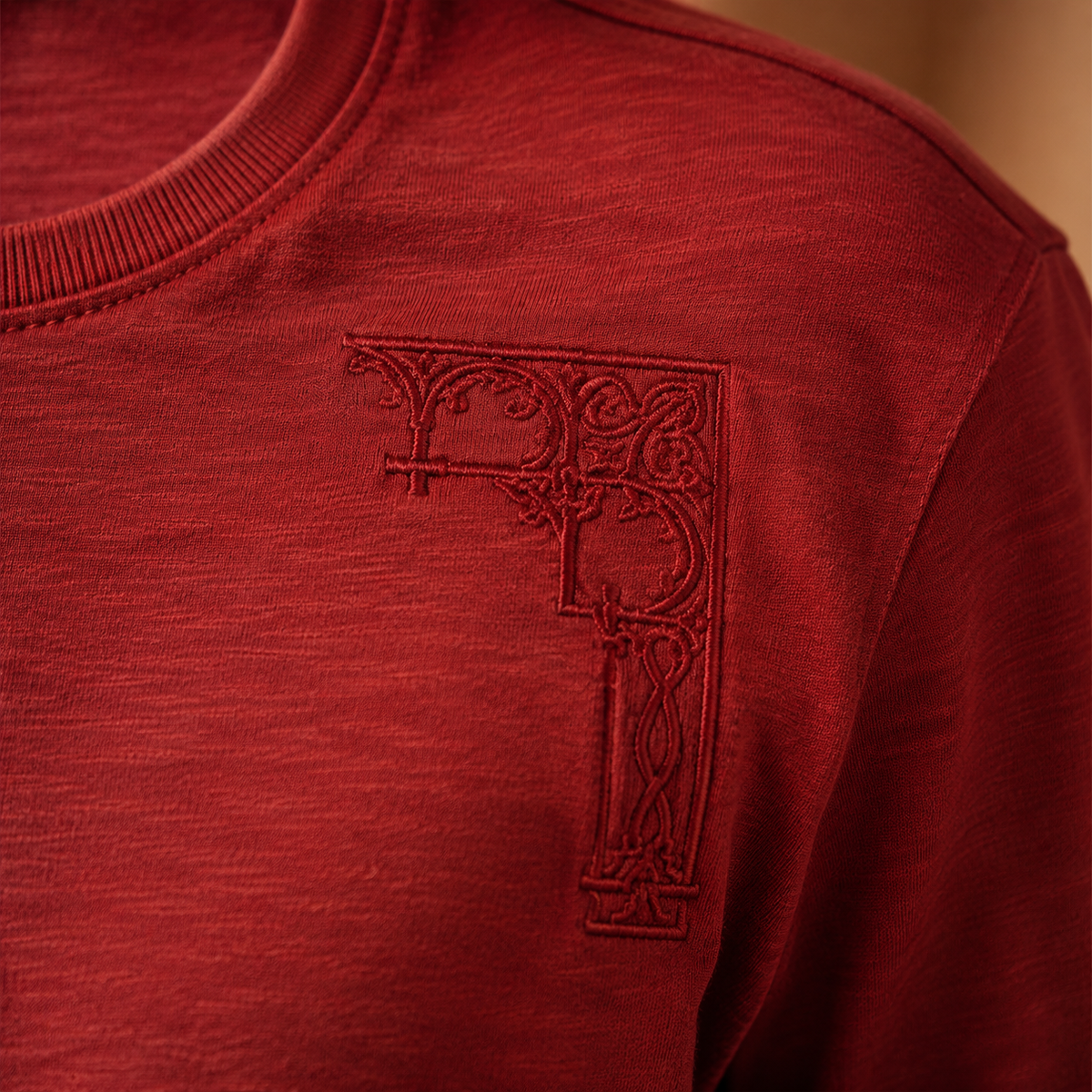 Tonal toraṇa gateway embroidery and linen jersey detail