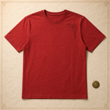 Ravi Torana Earthy Solar Red linen crew-neck T-shirt flat lay